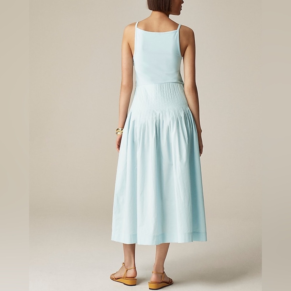 NWT J.Crew Pintuck mixy dress Large Edgewater Light Blue Preppy Midi Flowy - Picture 3 of 14